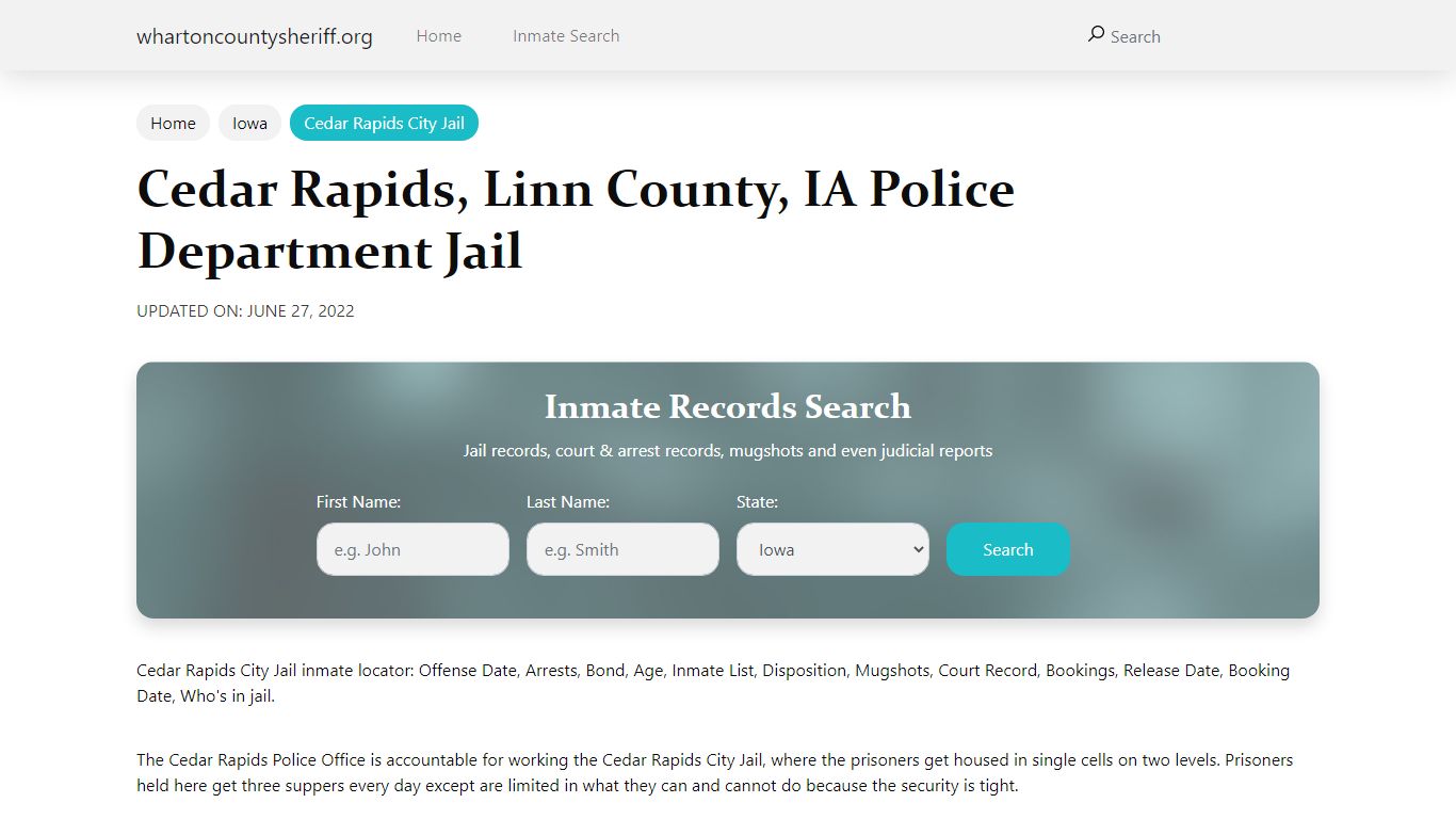 Cedar Rapids, IA City Jail Inmates, Arrests